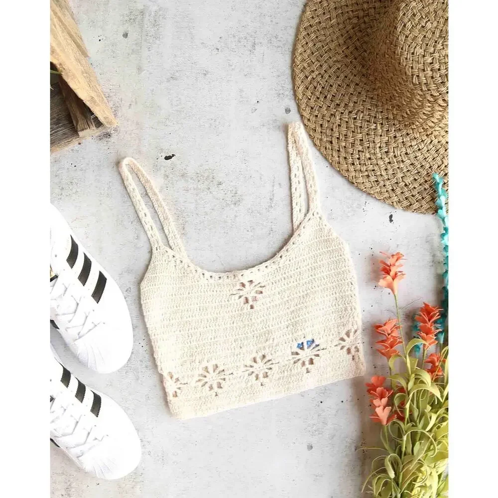 Free People Berkinette Crochet Bralette Crop Top Boho Festival Cream Brami XS S - Picture 3 of 9